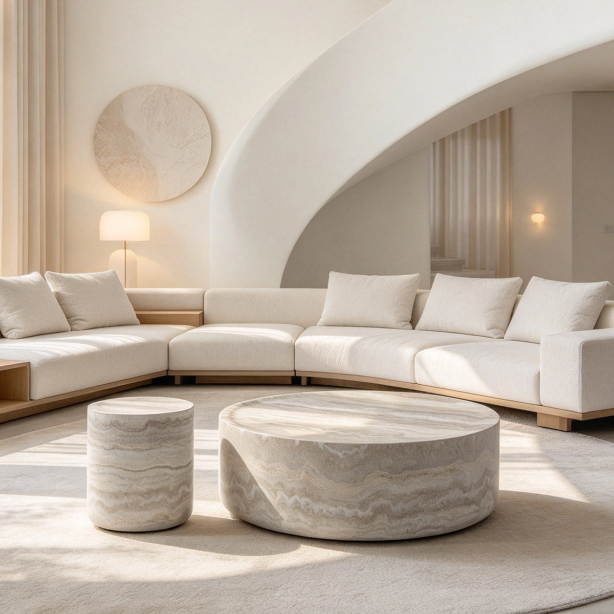 35.4"+15.7" Set of 2 Faux Mars Marble Round Coffee Tables
