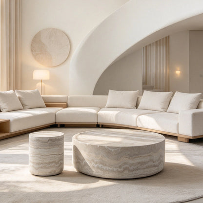 35.4"+15.7" Set of 2 Faux Mars Marble Round Coffee Tables