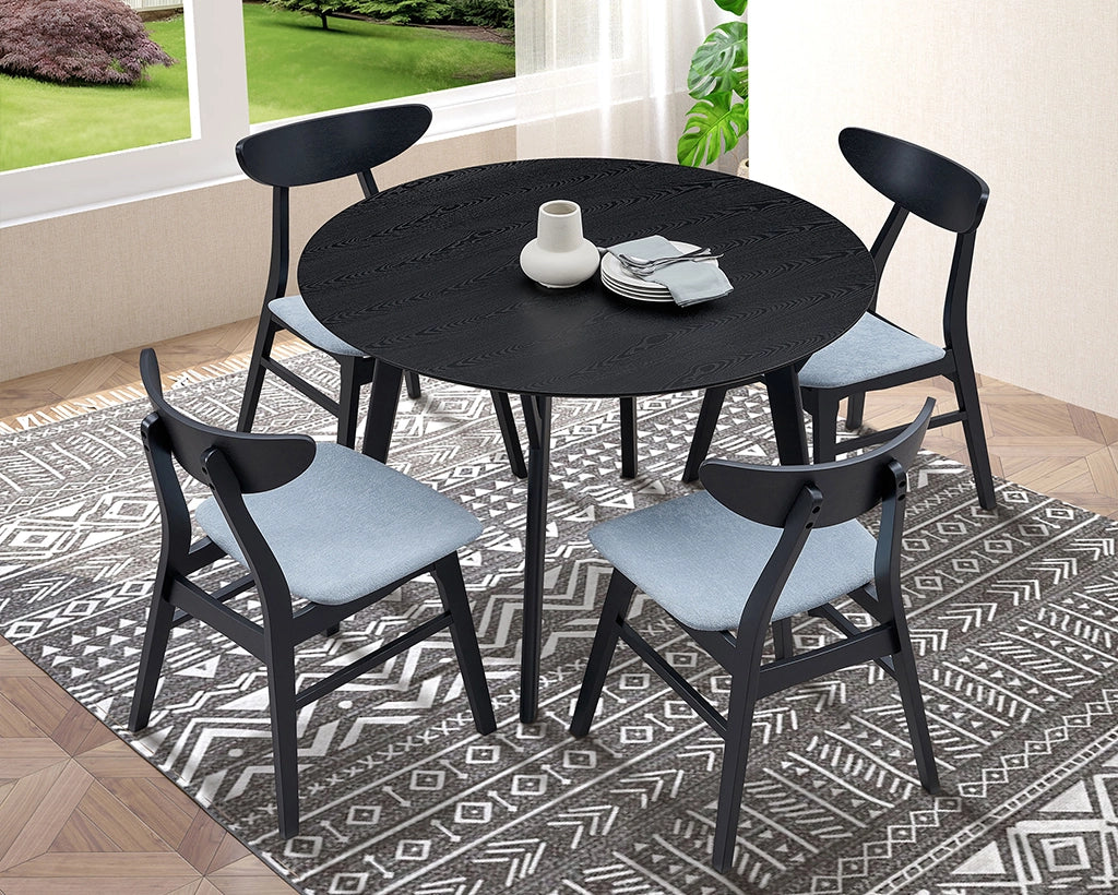 Modern Black Upholstered Wooden Dining Chairs, Set of 2