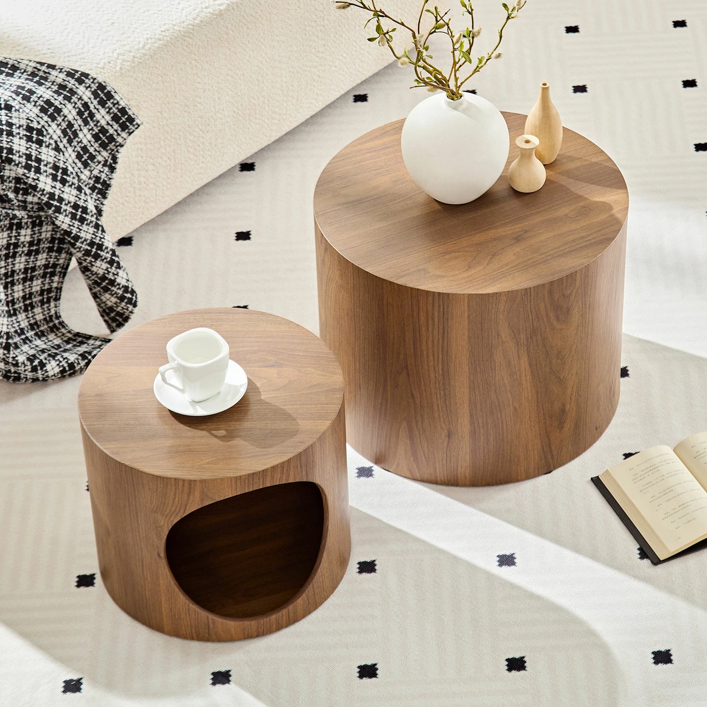 Cat Nest Stool Set – 2-Piece Round Nesting Coffee Tables, No Assembly