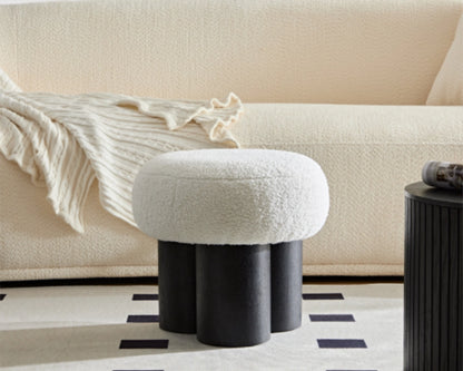 Mushroom stool, grieg plush cushion, wooden barrel PVC pipe