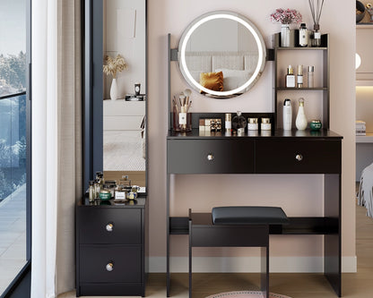 Full Body Mirror Cabinet & LED Vanity Set with Storage