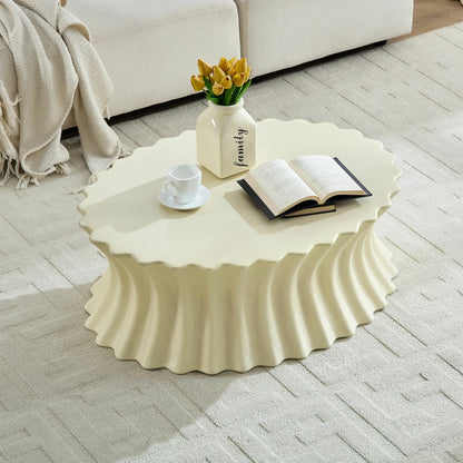 35.04" Oval Fiberglass Coffee Table – No Assembly, Vintage Beige
