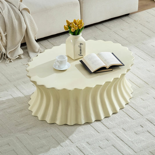 35.04" Oval Fiberglass Coffee Table – No Assembly, Vintage Beige