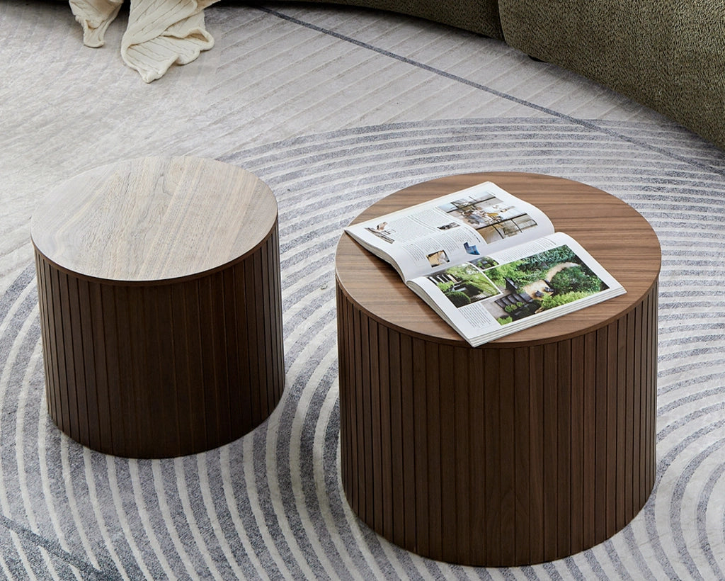 Handcrafted Round MDF Nesting Tables, 2-Piece Set with Storage