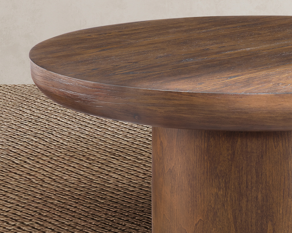 35.98'' Round Wood Veneer Coffee Table with Cylindrical Legs – Modern Side Table
