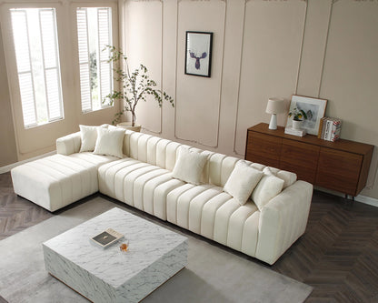 139'' Channel Tufted Sofa Velvet Upholstered Left Chaise Modular Sofa beige