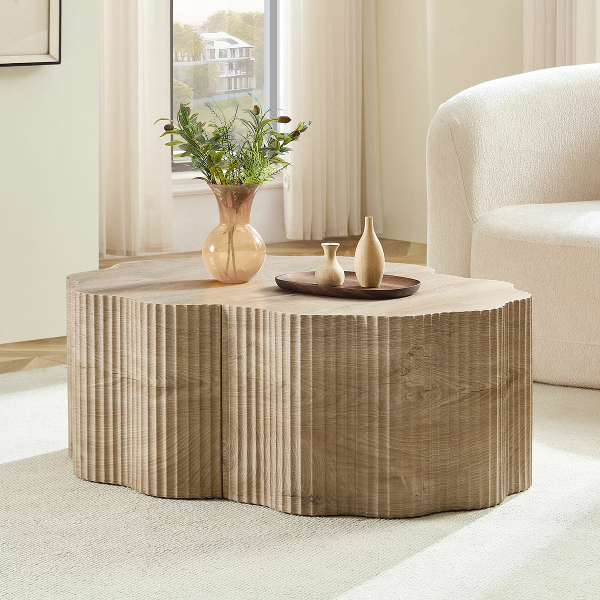 39.61" Pet House Travertine 2-Piece Round Coffee Table Set – No Assembly