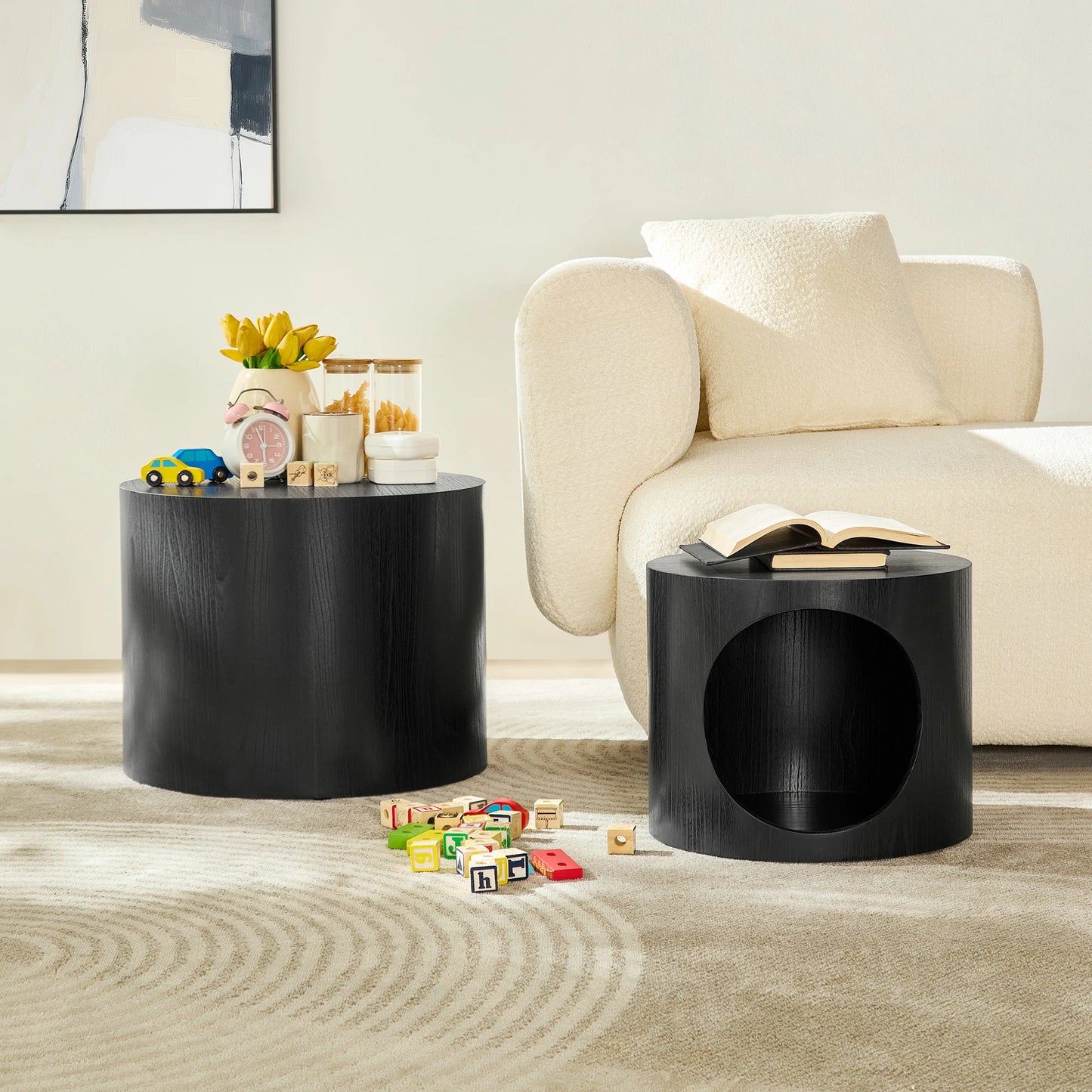 Cat Nest Stool Set – 2-Piece Round Nesting Coffee Tables, No Assembly