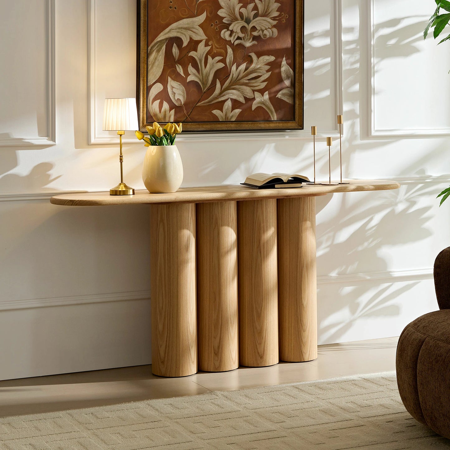 66.93" Modern Console Table – Cylinder Legs for Entryway, Natural