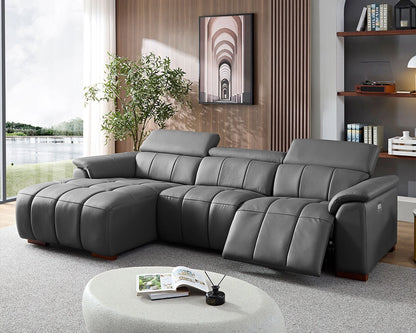 Electric Sofa Left-Facing L-Shaped Leather Recliner with USB Port