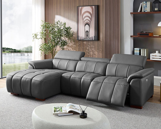 Electric Sofa Left-Facing L-Shaped Leather Recliner with USB Port