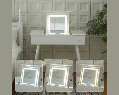 Vanity Desk Set with LED Mirror, Power Outlet & Storage