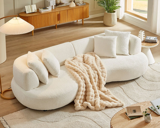 102.36 inch 4-Seat Boucle Fabric Cream Style Couch