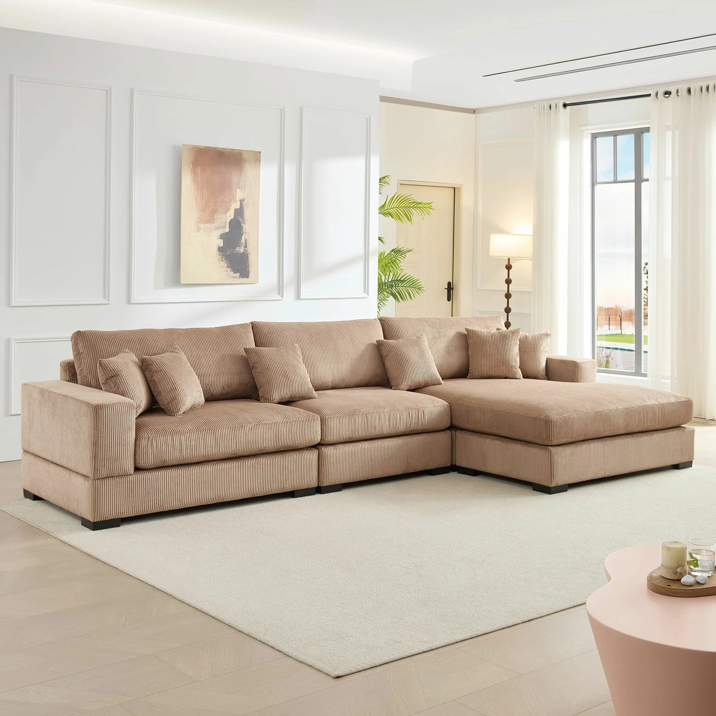 Modular 4-Seat Sofa – Right 1.5 + Ottoman, 2 Armrests, 4 Colors