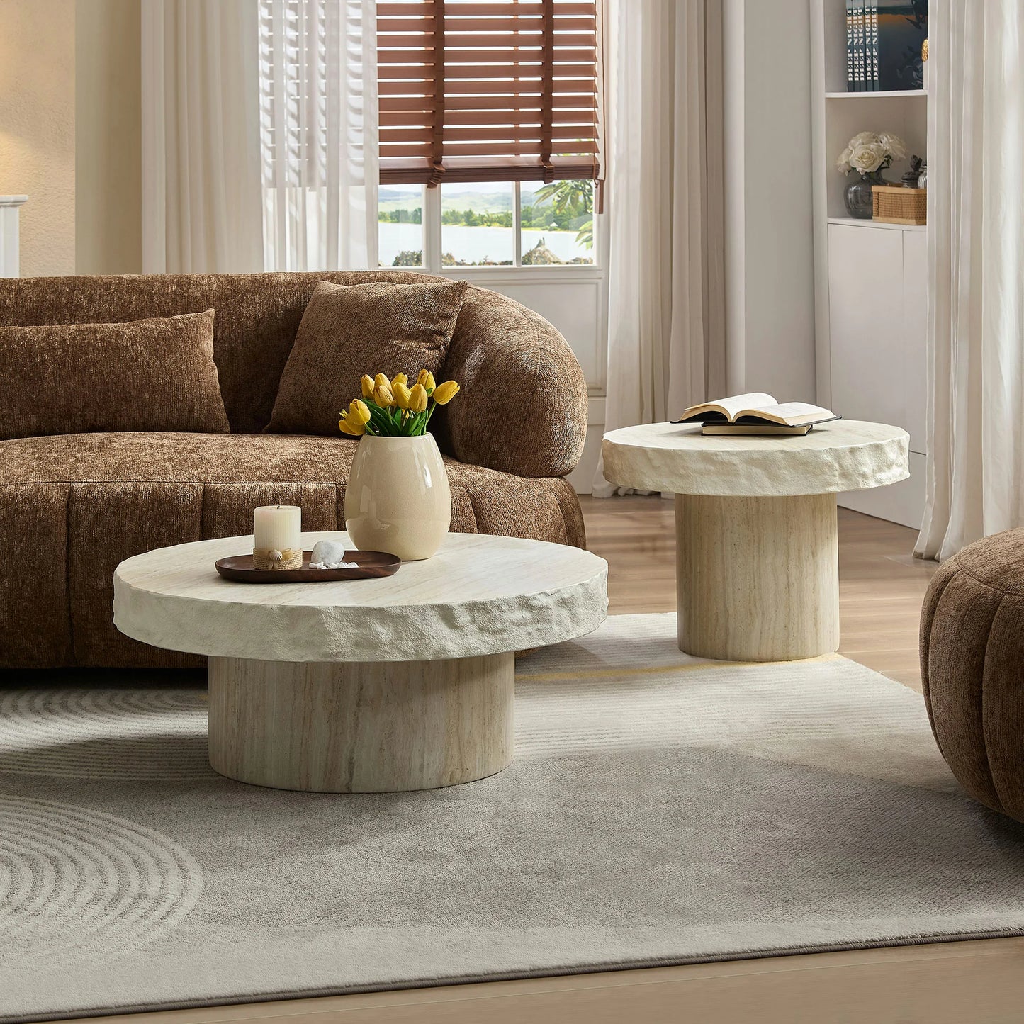 Faux Marble Textured Coffee Table – No Assembly, Modern Living Room