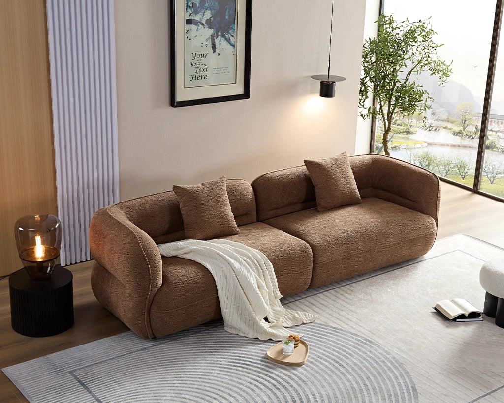 110.24" White sectional sofa, durable fabric, solid wood frame, high density sponge filler