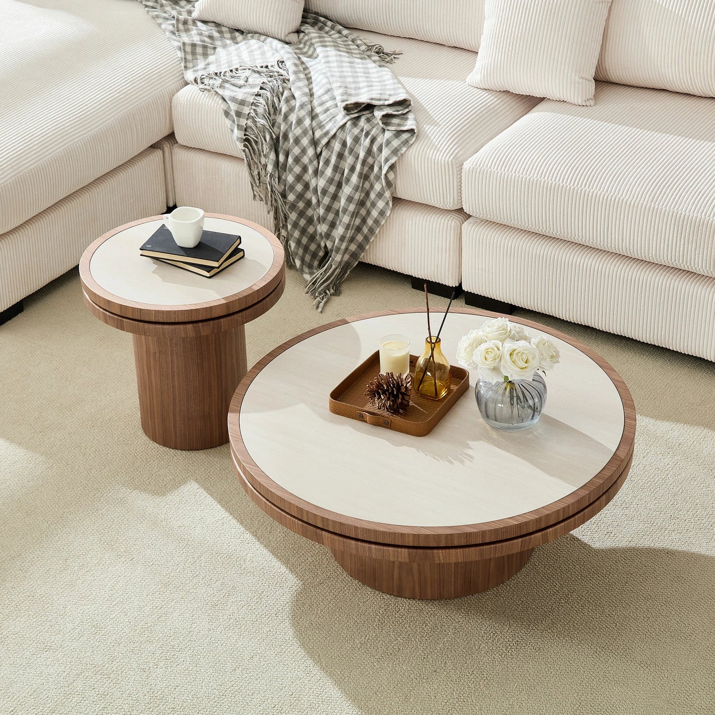 35.43" Sintered Stone Coffee Table – MDF Pedestal, Easy Assembly