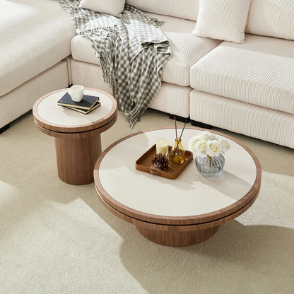35.43" Sintered Stone Coffee Table – MDF Pedestal, Easy Assembly