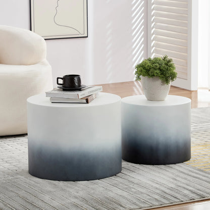 Modern Nesting Table Set of 2 with MDF Veneer, White & Black