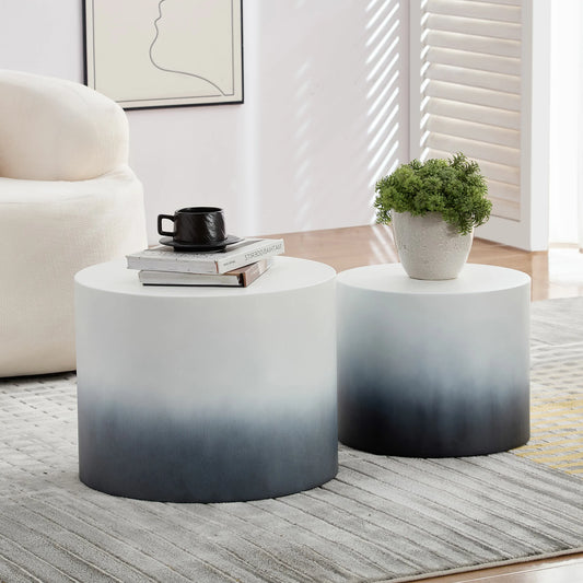 Modern Nesting Table Set of 2 with MDF Veneer, White & Black
