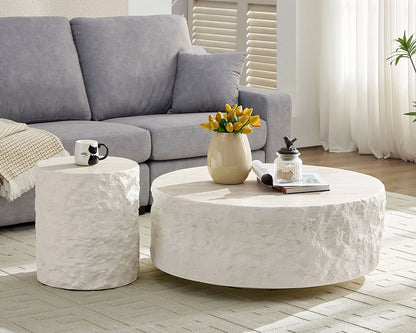 35.43" + 15.74" Fiberglass Round Center Coffee Table Set