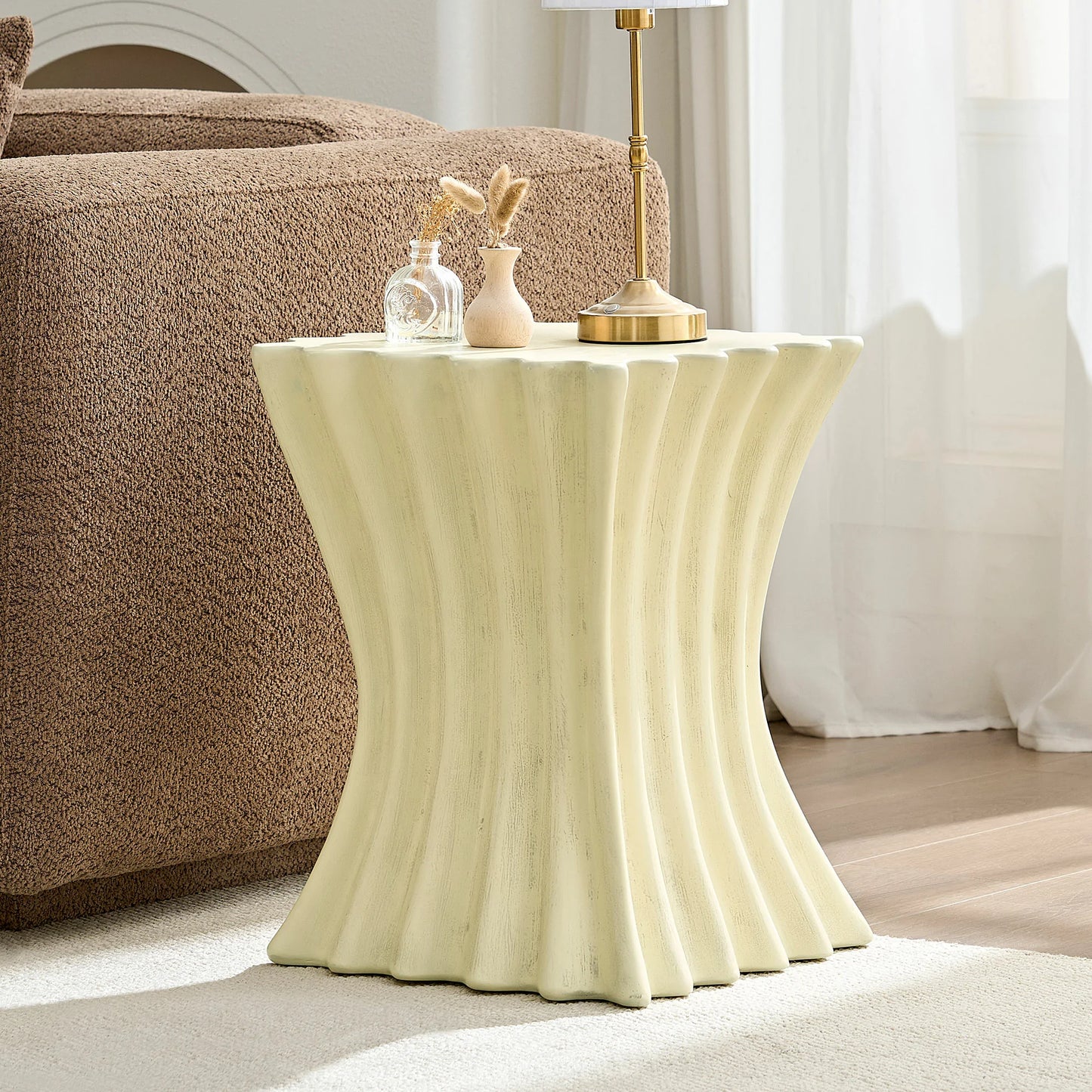 15.16" Vintage Fiberglass Side Table – No Assembly, Beige