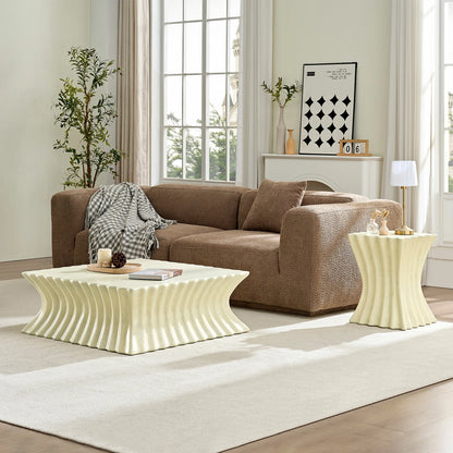 35.43" Square Fiberglass Coffee Table – No Assembly, Beige