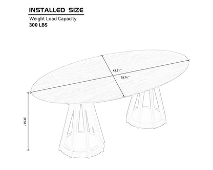 78.74" Ellipse Wooden Dining Table with Pedestal, Walnut/Black