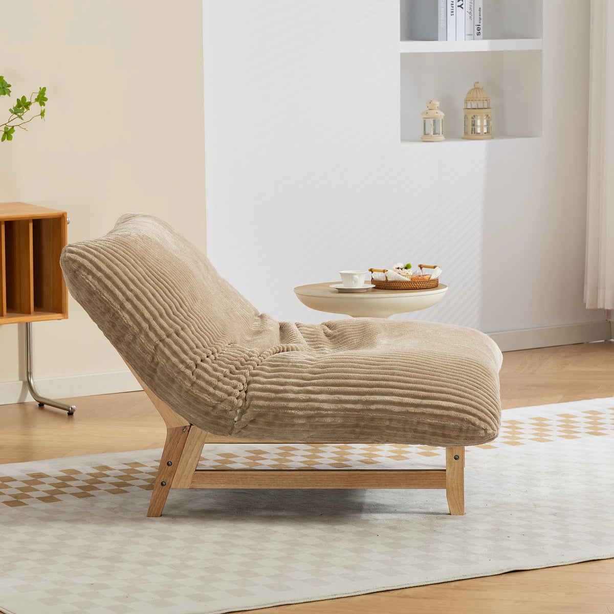 Bean Bag Chair with Solid Wood Frame – Corduroy Accent Lazy Sofa