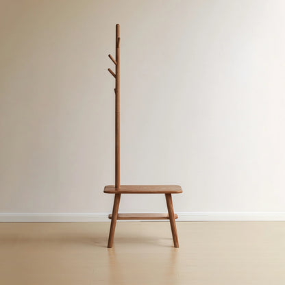 Solid Wood Shoe Stool with Cloth Hanger – Mid-Century Storage Bench