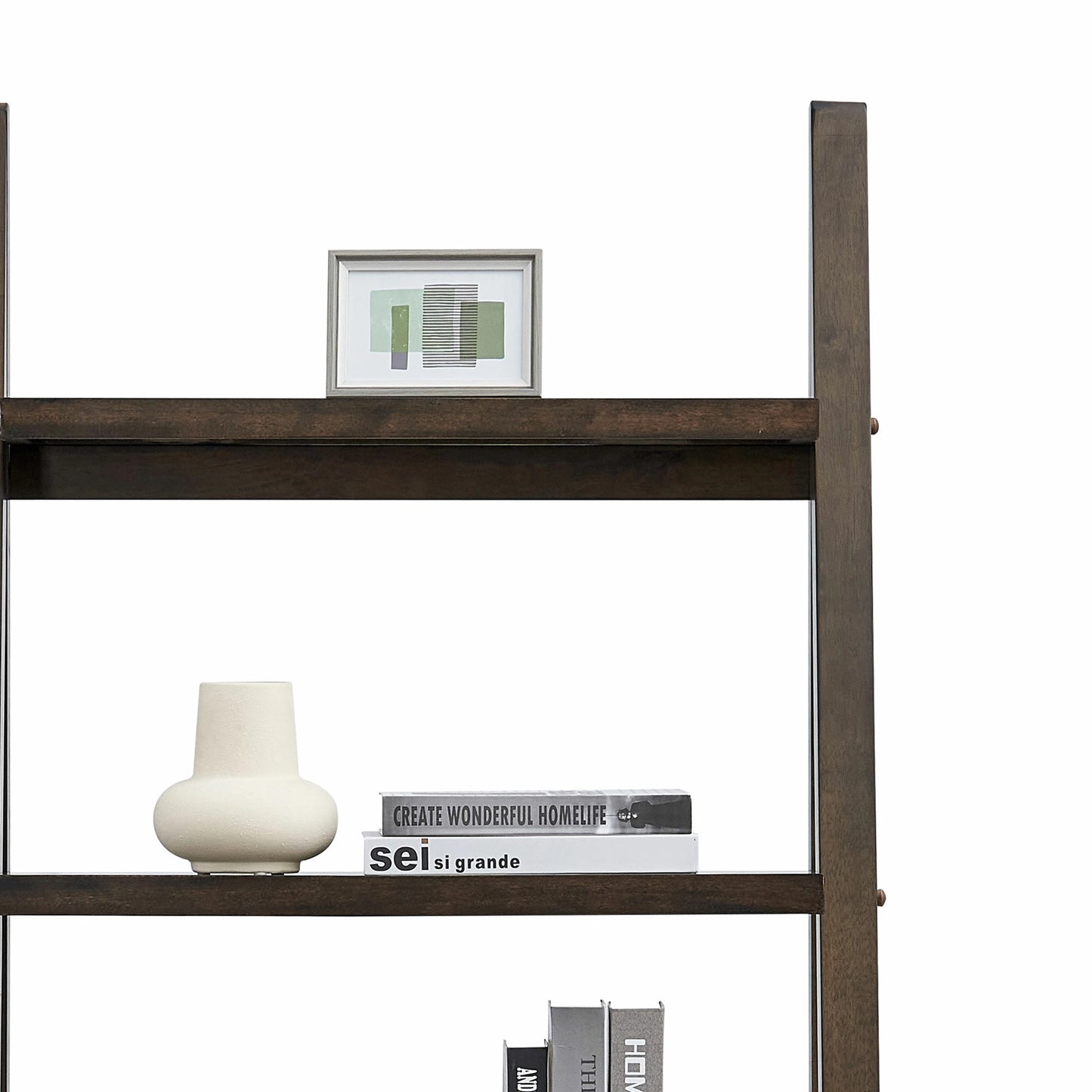 Rubber Wood Ladder Shelf - 5-Tier Bookcase for Multi-Room Use