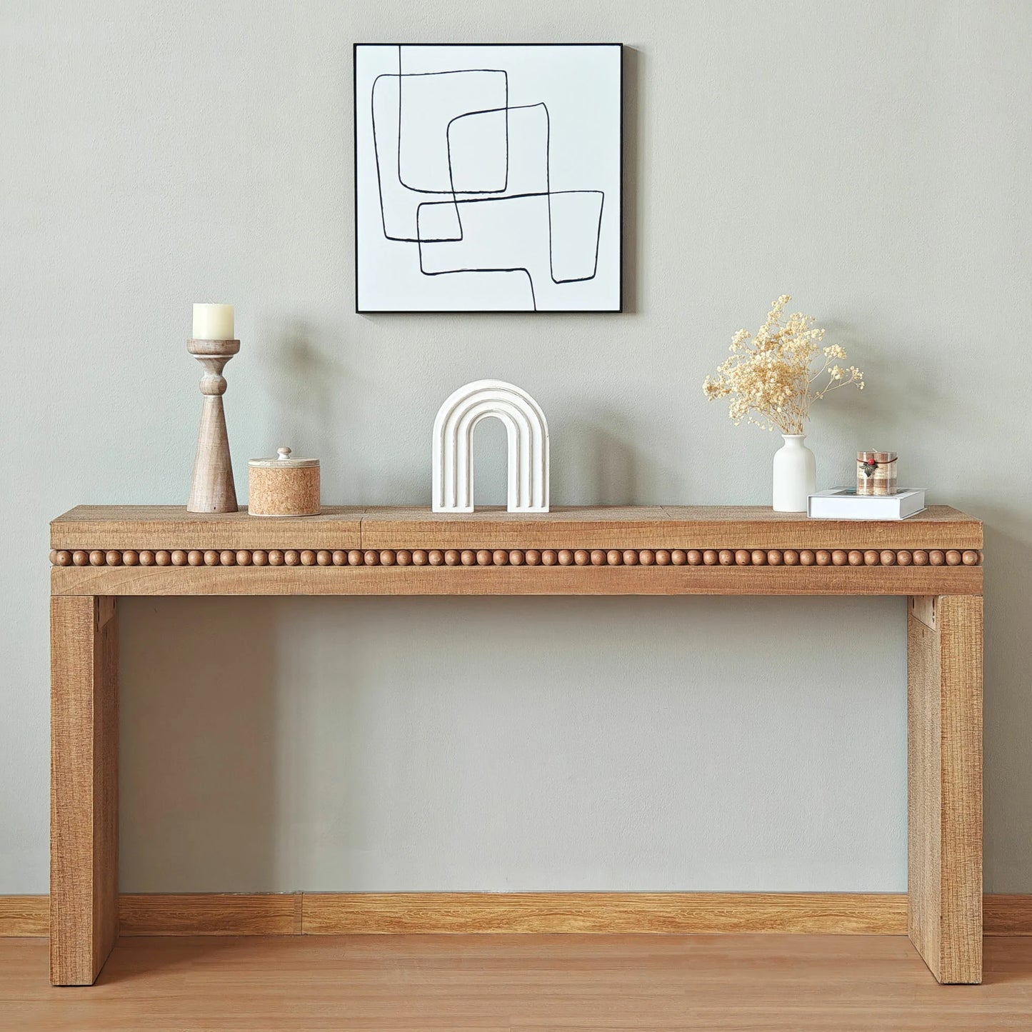 64" Rustic Console Table – Beaded Trim, Entryway & Living Room