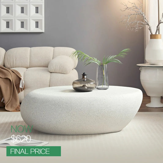 Elliptical Rocks Coffee Table – Stylish Matte Fiberglass Table with Vintage Charm