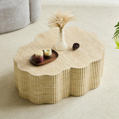 39.61" Pet House Travertine 2-Piece Round Coffee Table Set – No Assembly