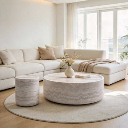 35.4"+15.7" Set of 2 Faux Mars Marble Round Coffee Tables