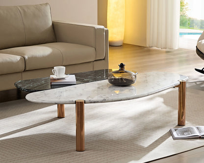 Modern Coffee Table with Gold Frame & Faux Marble Top