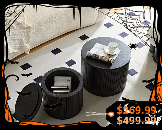 Handcrafted Round MDF Nesting Tables, 2-Piece Set with Storage