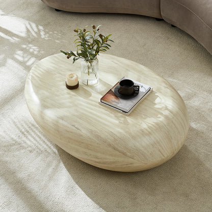 43.31" Elliptical Fiberglass Coffee Table – Matte Rock Texture, No Assembly