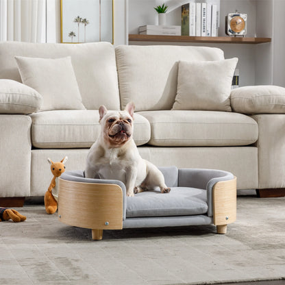 30.70”Scandinavian Elevated Dog Bed with Wood Legs & Velvet Cushion