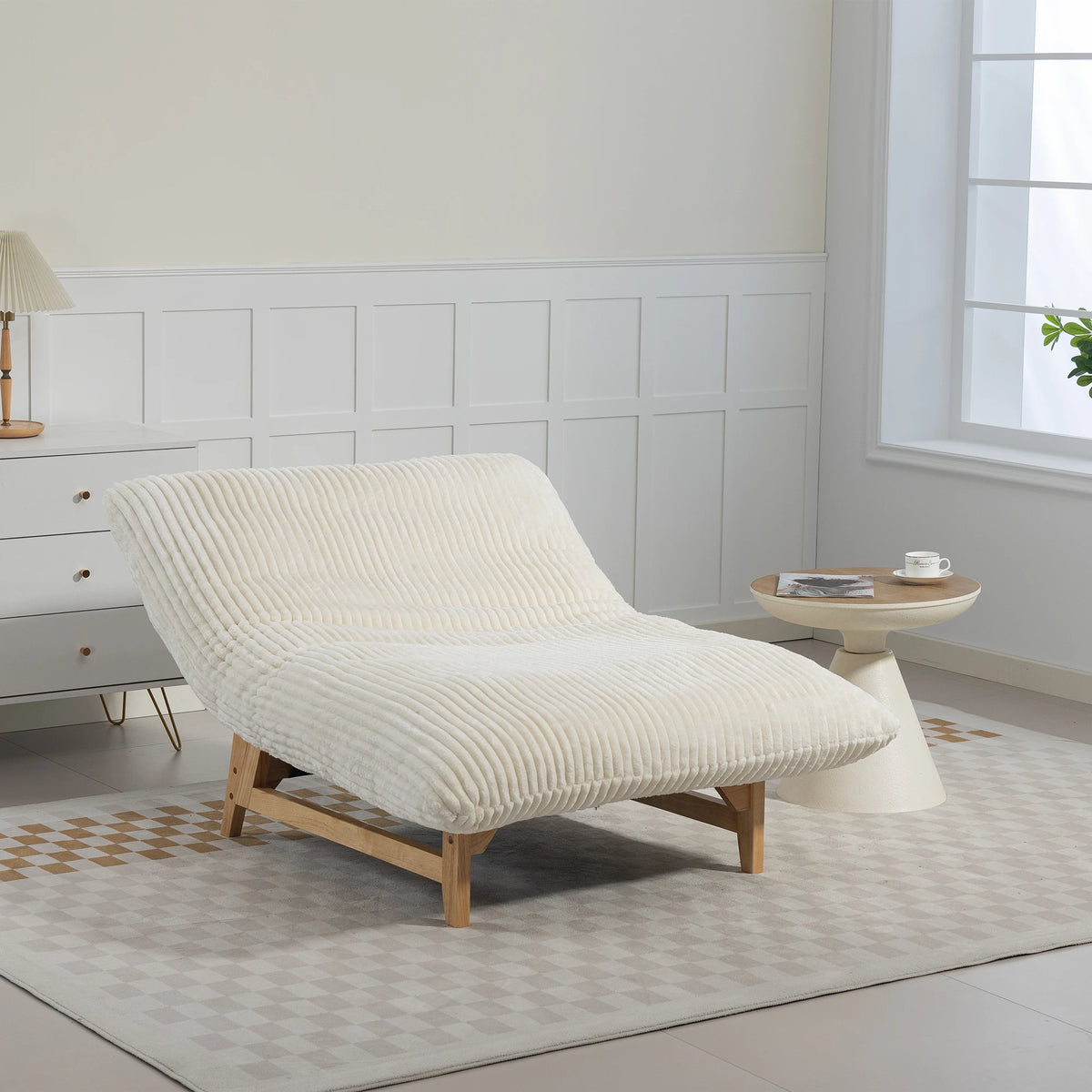 Bean Bag Chair with Solid Wood Frame – Corduroy Accent Lazy Sofa