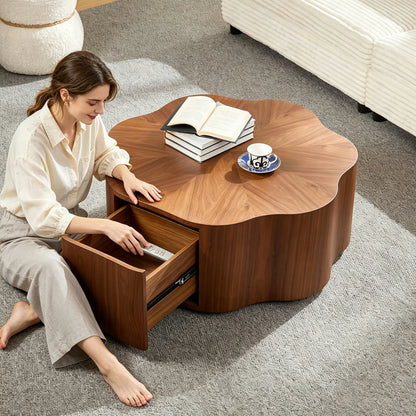 35.43 inch Petal - Small Coffee Table with Hidden Drawer for Living Room