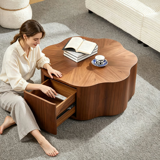 35.43 inch Petal - Small Coffee Table with Hidden Drawer for Living Room