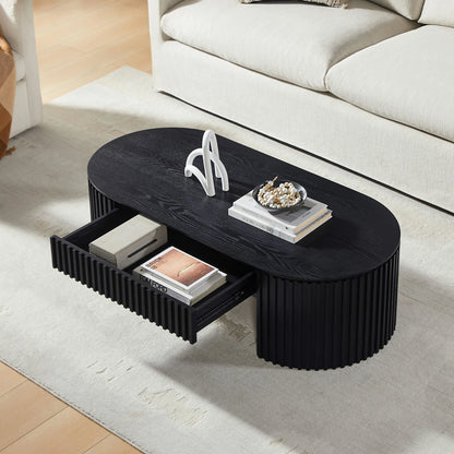 51.18" Oval Coffee Table with Drawer - Mid Century Modern - Black
