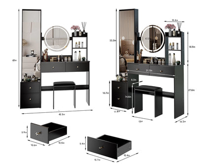Full Body Mirror Cabinet & LED Vanity Set with Storage