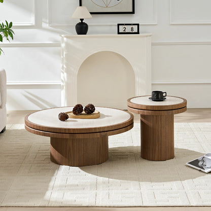 19.49" Round MDF Side Table – Sintered Stone Top, Natural