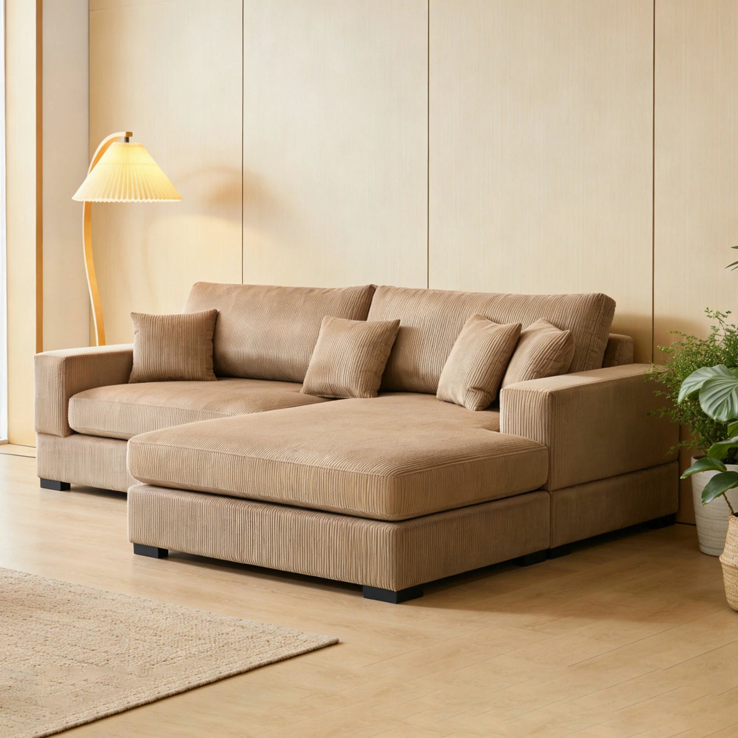 Modular 3-Seat Sofa – Right 1.5 + Ottoman, 2 Armrests, 4 Colors