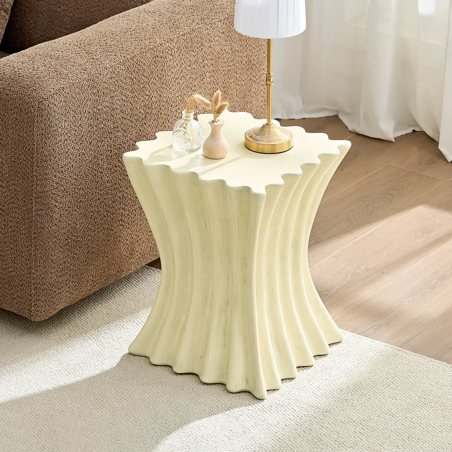 15.16" Vintage Fiberglass Side Table – No Assembly, Beige
