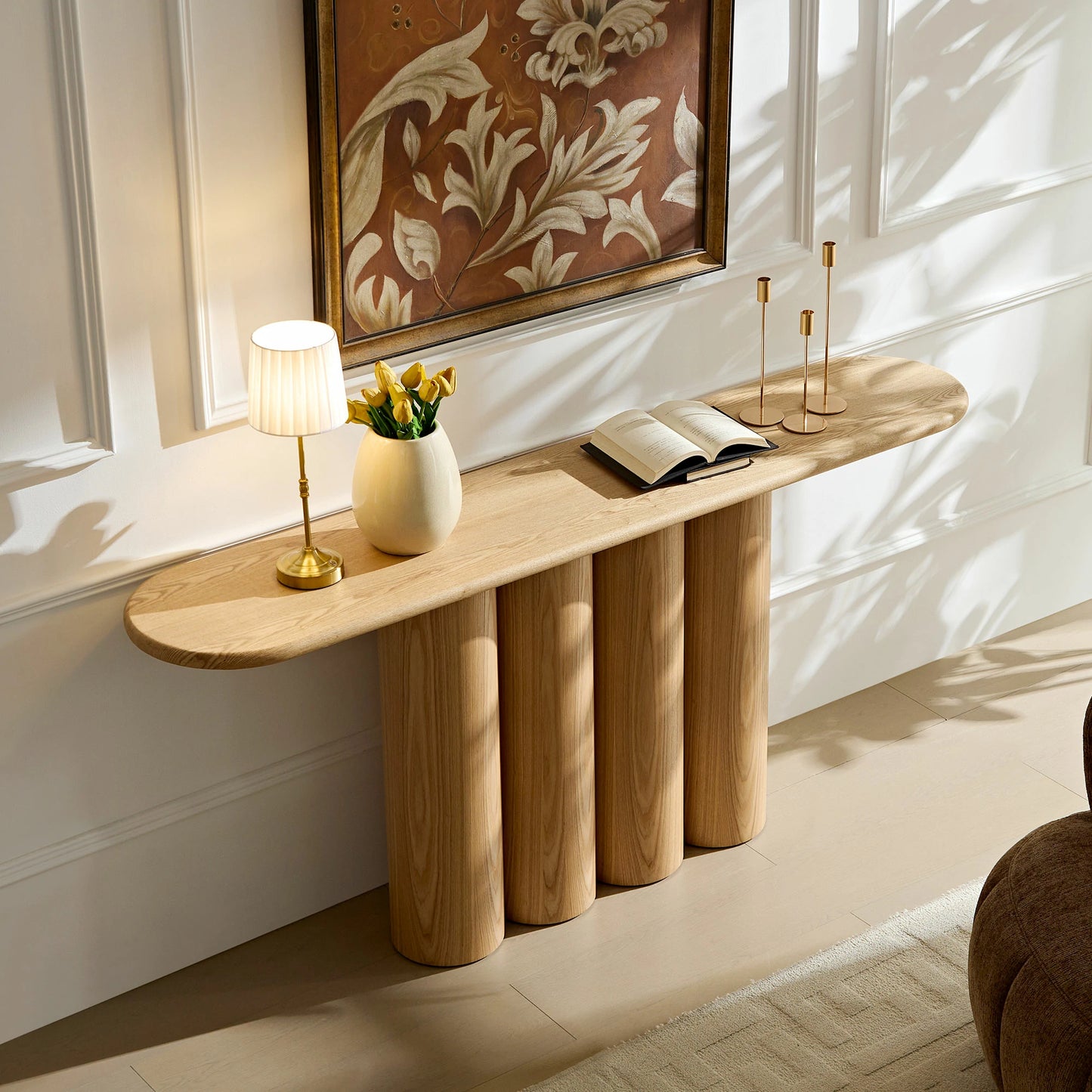 66.93" Modern Console Table – Cylinder Legs for Entryway, Natural