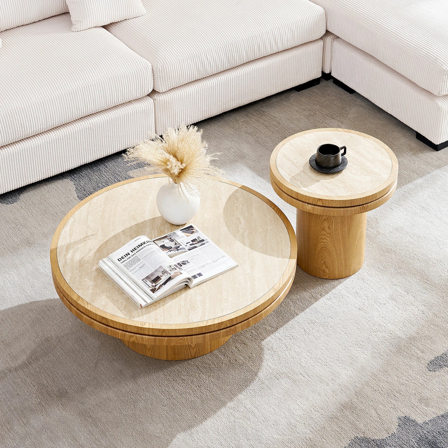 35.43" Sintered Stone Coffee Table – MDF Pedestal, Easy Assembly